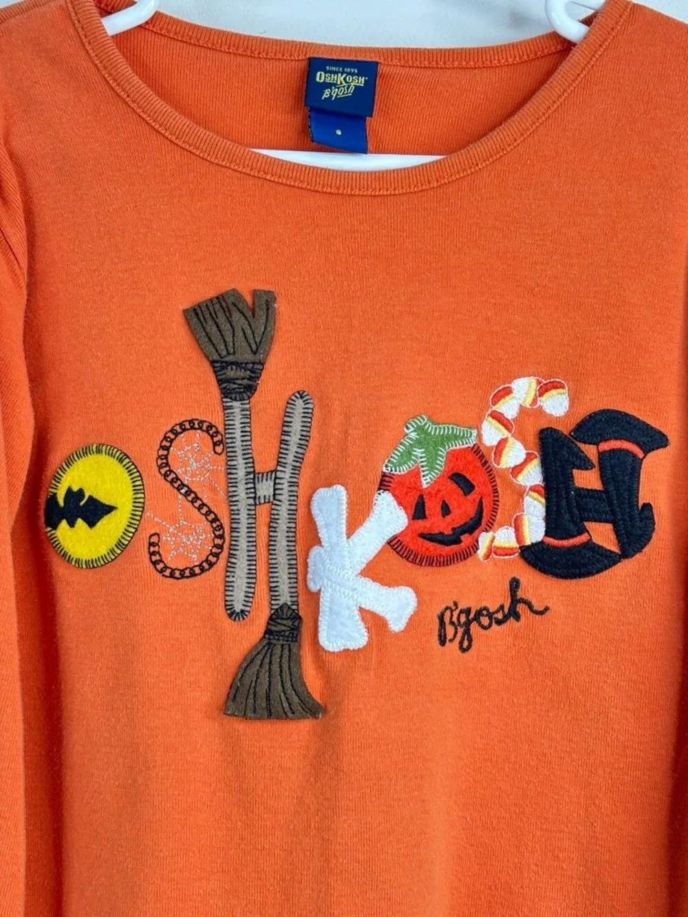 VTG OshKosh Embroidered Halloween Shirt 8 Orange Long Sleeve Witch Pumpkin 90s
